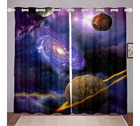 Loussiesd 3D Galaxy Blackout Curtains for Kids Boys Girls Universe Planet Curtains for Bedroom Outer Space Theme Window Curtain Lightweight Breathable Darkening Thermal Drapes W46*L72,2 Panel Set