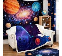 Loussiesd 3D Galaxy Blanket for Kids Boys Girls Teens Outer Space Theme Throw Blanket Universe Planet Fleece Blankets Solar System Sherpa Blanket for Chair Office Room Plush Blankets Baby 30"x40"