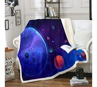 Loussiesd 3D Galaxy Blanket for Kids Boys Girls Teens Outer Space Theme Throw Blanket Universe Planet Fleece Blankets Solar System Sherpa Blanket for Chair Office Room Plush Blankets Double 60"x79"