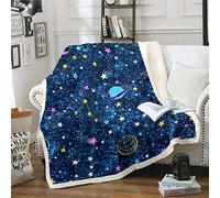 Loussiesd 3D Galaxy for Kids Boys - Outer Space Theme Fleece Throw With Cartoon Planets Stars - Universe Starry Sky Fuzzy Plush for Sofa Bed Couch - Single 50x60 Inch