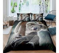 Loussiesd 3D Koala Duvet Cover Set Cute Koala Print Bedding Set for Kids Boys Girls Primitive Arboreal Animals Comforter Cover Hypoallergenic Quilt Cover Bedroom Collection 3Pcs Double Size