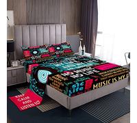 Loussiesd 3D Music Bed Sheets Set Music Notes Bedding Set Music Theme Fitted Sheets 3Pcs Sheets Includes 1 Sheet & 1 Flat Sheet with 1 Pillowcase Soft Single