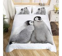 Loussiesd 3D Penguin Bedding Set King Size Animal Print Pattern Duvet Cover Set Ultra Soft Babies Kids Toddler Cute Lovely Baby Penguins Comforter Cover Decorative 3 Pieces No Comforter Boys