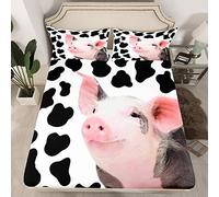 Loussiesd 3D Pig Bed Sheet Set Milk Cow Pig Fitted Sheet Cute Kawaii Animals Bedding Sheet For Kids Adults Bed Sheet Ultra Soft Double Size