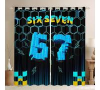 Loussiesd 3D Pixel 6-7 Blackout Curtains(2 Panels,W46*L72) Blue Honeycomb Six-Seven Window Curtains Geometric Hexagonal Darkening Drapes Meme 67 Window Treatments