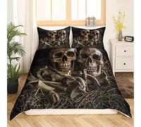 Loussiesd 3D Skull Theme Duvet Cover Set King Size Luxury Gothic Skull Bedding Set Skeleton Bones Print Comforter Cover Scary Bedspread Cover with 2 Pillow Shams Microfiber Quilt Cover