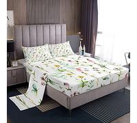 Loussiesd 4 Pcs King Sheet Set - Deep Pocket,Floral Design,Warm,Soft & Breathable King Kids Girls Blossom Flowers Botanical Bedding Sheets Set Include Flat Sheet,Fitted Sheet with 2 Pillow Case