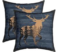Loussiesd 45x45cm Cute Deer Pillow Covers Sofa Bed 2pcs Set Pillow Covers Deer Hunting Sofa Cushion Couch Cushion Hut Antlers Western Farmhouse Prince Blue Brown Wild Animal Pillow Cover Pillow Case