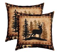 Loussiesd 50x50cm Sweet Deer Pillow Covers 2pcs Set Pillow Covers Soft for Girls Boys Children Deer Hunting Sofa Cushion Cover Exotic Style Brown Decorative Cushion
