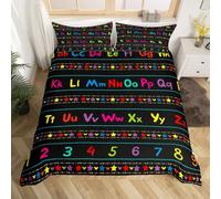 Loussiesd ABC Alphabet Bedding Set Junior/Cot Bed, Alphabet Numbers Duvet Cover for Kids Educational Learning Comforter Cover Learning Time Bedspread Cover Microfiber Bedding Collection 2Pcs