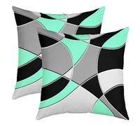 Loussiesd Abstract Art Throw Pillow Covers 40x40cm Set of 2 Soft Black White Teal Mint Green Grey Geometric Pillow Cases Cushion Covers Modern Art Decorative Throw Pillowcases for Sofa Couch Chair