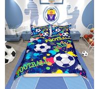 Loussiesd Abstract Football Duvet Cover Set Single Size For Kids Boys Teens Men Football Colorful Printed Bedding Set Soccer Ball Game Comforter Cover with 1 Pillowcase