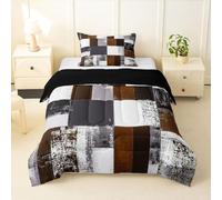Loussiesd Abstract Grid Pattern Duvet Set Modern Style Bedding Set with 1 Pillow Cases Abstract Art Microfiber Kids Single Size Bedclothes Bedroom Decor Down Comforter Breathable Soft Lightweight