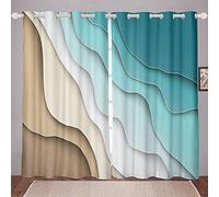 Loussiesd Abstract Ombre Curtains Ocean Waves Window Curtains for Bedroom Living Room Blue Sea and Beach Tropical Summer Contemporary Window Drapes,W66*L90