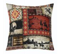 Loussiesd Adults Western Cowboy Throw Pillow Covers 1 Pcs Wild West Rustic Southwestern Square Cushion Covers Exotic Plaid Geometric Pillow Case Cushion Case for Couch Sofa Red 55x55cm