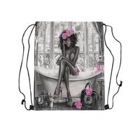 Loussiesd Afrcian American Woman Drawstring Sackpack Pink Black Gym String Bag Ethnic Afro Sports Sackpack Traditional Exotic Waterproof Cinch Bag
