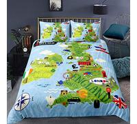 Loussiesd Africa Comforter Cover Super King Size Safari Animals Artwork Bedding Set World Map Decorative 3 Pcs Duvet Cover Set Africa America Children Kids Bedspread Cover with 2 Pillowcase Zipper