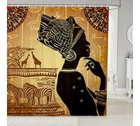 Loussiesd African Woman Print Bathroom Fabric Shower Curtain Set African Woman Shower Curtain African Pattern Bath Curtain for Kids Ethnic Afro Waterproof Curtains Stalls 72x94 Inch