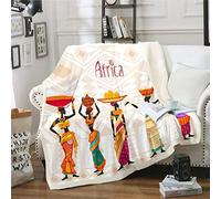 Loussiesd African Woman Sherpa Blankets African Tribal Pattern Throw Blanket for Couch Sofa Travel Teens Ultra Soft Ethnic Afro Geometric Fleece Blankets Traditional Exotic Decor Single 50"x60"