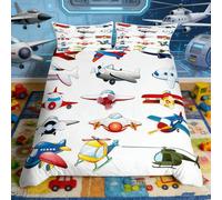 Loussiesd Aircraft Bedding Set Kids Cute Planes Duvet Cover Cartoon Airplane Comforter Cover for Children Boys Girls Helicopter Flying Single Size Microfiber & Linen Travel Bedclothes