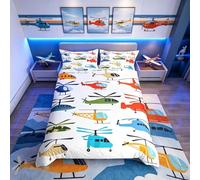 Loussiesd Aircraft Bedding Sets Boys Duvet Covers for Kids Nursery Child,Cartoon Helicopter Pattern Comforter Cover Children Quilt Covers Colorful Airplane,Decorative 2Pcs Junior/Cot Bed Ultra Soft