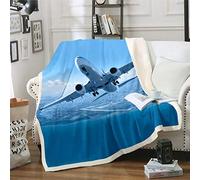 Loussiesd Aircraft Fleece Throw Blanket 3D Aircraft Print Sherpa Blanket for Kids Boys Adults Flying Airplane Plush Blanket Soft Breathbale Fuzzy Blanket for Sofa Bed Couch Single 50x60 Inch,Blue