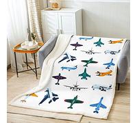 Loussiesd Aircraft Plush Blanket Airplanes Sherpa Blanket Helicopter Flying Plane Fleece Throw Blanket Children Kids Aviation Travel Fuzzy Blanket for Sofa Bed, Military Room Single 50x60 Inch
