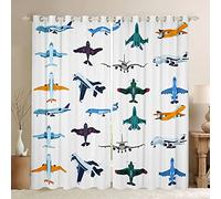 Loussiesd Aircraft Window Drapes Airplanes Curtains Helicopter Flying Plane Window Curtains for Bedroom Living Room for Children Kids Aviation Travel Window Treatments,Military W66*L90