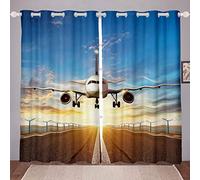 Loussiesd Airplane Print Windows Drapes Aircraft Flying Window Curtains for Bedroom Living Room Helicopter Flying Plane Curtains Sunset Aircraft Room Decoration,W46*L72