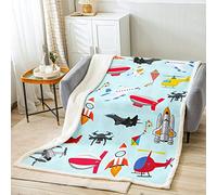 Loussiesd Airplane Sherpa Blanket Cartoon Aircraft Fleece Throw Blanket for Bed Sofa Cartoon Airplane Plush Blanket Aircraft Flying Sky Fuzzy Blanket Baby 30x40 Inch