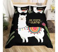 Loussiesd Alpaca Bedding Set Children King Size Animal Print Comforter Cover Girls Sweet Alpaca Duvet Cover Set Microfiber Llama Bedclothes with 2 Pillowcase Tropical Plants Cactus Decor