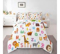Loussiesd Alphabet Comforter Set Double Size Cute Animal Nursery Bedding Set for Kids Boys Girls ABC Learning Duvet Quilt Zoo Animal Educational Bedroom Decor 3 Pcs with 2 Pillow Cases