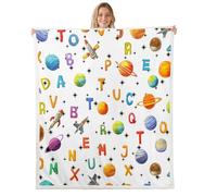 Loussiesd Alphabet Galaxy Fleece Throw Blanket ABC Learning Sherpa Blanket for Kids Women Men Plush Fuzzy Solar System Queen 90x90Inch Educational Outer Space for Bed Couch Chair Living Room