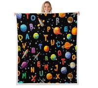 Loussiesd Alphabet Galaxy Sherpa Blanket Plush Fuzzy ABC Learning Fleece Throw Blanket Boys Girls Solar System for Bed Couch Chair Living Room Educational Outer Space Bedroom Decor Double 60x79Inch