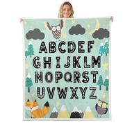 Loussiesd Alphabet Kids ABC Learning Sherpa Throw Blanket for Couch Cute Fox Super Soft Cozy Fleece Educational Nursery Art Blanket for Winter, Plush Throw Woodland Animals Queen 90x90Inch All Season