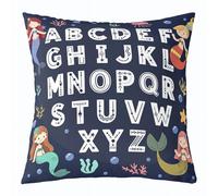 Loussiesd Alphabet Kids ABC Learning Throw Pillow Covers 1 Pcs Cute Mermaid Square Cushion Covers Educational Nursery Art Pillow Case Sealife Cushion Case for Couch Sofa Bedroom Decor 60x60cm