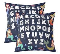 Loussiesd Alphabet Kids ABC Learning Throw Pillow Covers Set of 2 Cute Mermaid Square Cushion Covers Educational Nursery Art Pillow Case Sealife Cushion Case for Couch Sofa Bedroom Decor 45x45cm