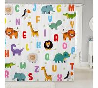 Loussiesd Alphabet Shower Curtain For Bathroom Decor Cute Animal Nursery Bath Curtain ABC Learning Bathroom Accessories Zoo Animal Educational Waterproof Polyester Fabric For Stalls Bathtubs 180x210cm