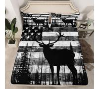 Loussiesd American Flag Deer Fitted Sheet with 1 Pillowcase Single Size Hunting Animal Deer Bed Sheets Set 16" Deep Pocket Girls Wild Animal Bedding Teens Bedroom Decor Soft Lightweight Microfiber
