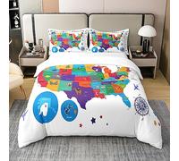 Loussiesd American Map Pattern Bedding Cotton Duvet Cover Set for Bedroom Map Printed 100% Cotton Duvet Cover Double Size Cartoon Animals Comforter Cover Set Distribution Map Colorful Bedspread Cover