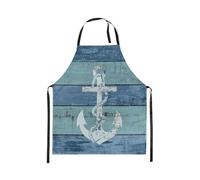 Loussiesd Anchor Decor Stripes Rustic Wooden Apron for Women Men 78x66cm Nautical Themed Tie Dye Waterproof Apron Ocean Blue Teal Bib Apron with Adjustable Neck Nautical Cooking Kitchen Chef Apron