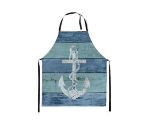 Loussiesd Anchor Decor Stripes Rustic Wooden Apron for Women Men 78x66cm Nautical Themed Tie Dye Waterproof Apron Ocean Blue Teal Bib Apron with Adjustable Neck Nautical Cooking Kitchen Chef Apron
