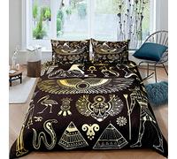 Loussiesd Ancient Egypt Comforter Cover Set for Kids Boys Adults Egyptian Tribe Duvet Cover Pyramid Printed Bedding Set Egypt Culture Quilt Cover Bedroom Decor 2Pcs Bedcloths Single Black Golden