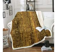 Loussiesd Ancient Egypt - Egyptian Wall Pattern Sherpa Fleece Throw Blanket for Sofa, Bed, Couch - Ultra Soft Egypt Culture Tribal Bed Decor - Single 50"x60"
