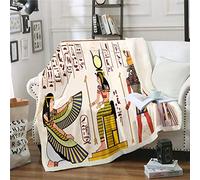 Loussiesd Ancient Egypt Fleece Blanket for Chair Sofa Couch Egypt Culture Sherpa Blanket Decorative Egyptian Pattern Exotic Tribal Style Plush King 87"*94"