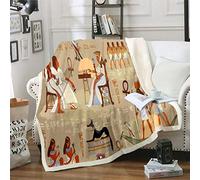 Loussiesd Ancient Egypt Fleece Throw Blanket with Egyptian Wall Painting Sherpa Design for Sofa Bed Couch - Microfiber Tribal Plush Blanket - Single 50"x60"