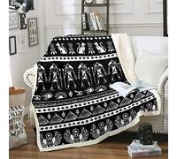Loussiesd Ancient Egypt Sherpa Blankets Egypt Culture Throw Blanket for Couch Sofa Travel Teens Adults Tribal Wall Pattern Fleece Blankets Bed Decor Egyptian Stripe Black White Baby 30"x40"