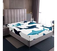 Loussiesd Animal Theme Double Fitted Sheet Shark Pattern Fitted Sheet Marine Life Underwater World Microfiber Bed Sheet for Boys Girls Box Spring Bed Fitted Sheet Ultra Soft