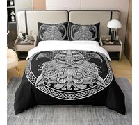 Loussiesd Antique Viking Duvet Cover 220X230Cm 100% Cotton Vintage Exotic Bedding Set Black White Vintage Spear Children Adults Scandinavian Eagle Culture Bedroom Decoration