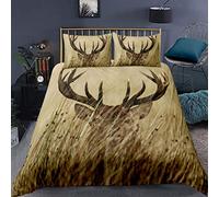 Loussiesd Antler Bedding Set Single,Whitetail Deer Fawn in Wilderness,Decorative 2 Pieces:1 Duvet cover & 1 Pillow case,With Zipper Ties,Sand Brown